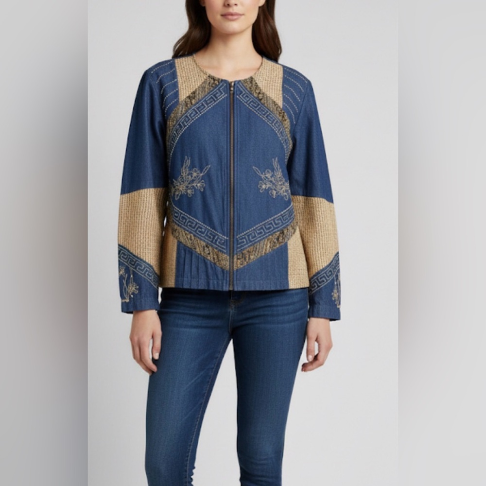 Vintage 1980s/90s Blair Boutique Lightweight Zip Up Embroidered and Beaded Denim
